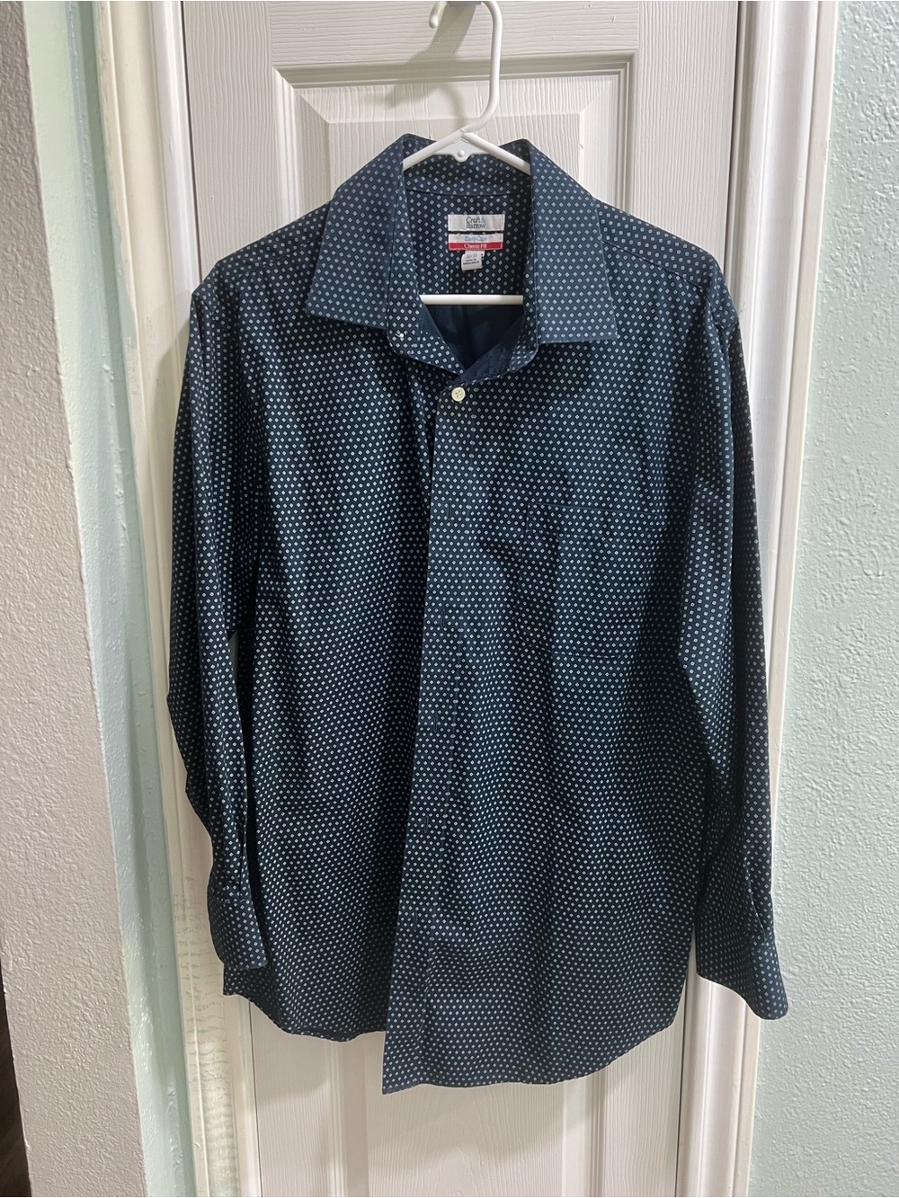 croft & barrow Navy Dot-Print Long Sleeve Dress Shirt